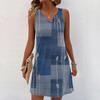 Women Summer Dresses V-Neck Print Sleeveless Sundress Casual Dress