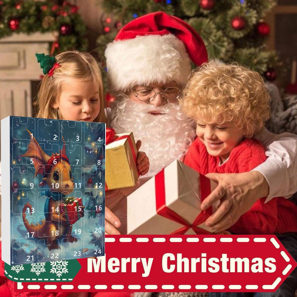 2D Коробка-адвент-календарь, Рождественский календарь обратного отсчета (с декоративной игрушкой-драконом), 24-дневный рождественский адвент-календарь, украшение для рождественской елки