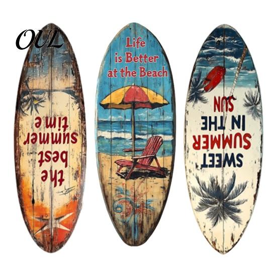 Seaside Room Decoration 1/3Pcs Surfboard Plaque Decoration, Solid Wood Vintage Coastal Wall Sign, Rustic Retro Style Art Ornament for Indoor