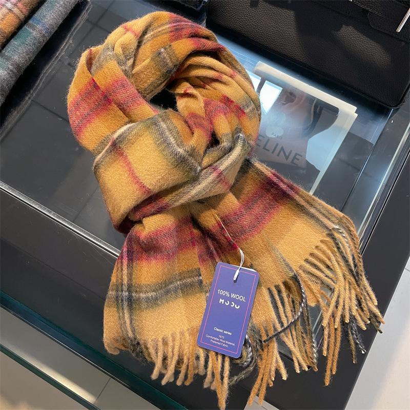 100% Wool Australian Pure Wool Plaid Scarf Winter Versatile Warm Couple Scarf