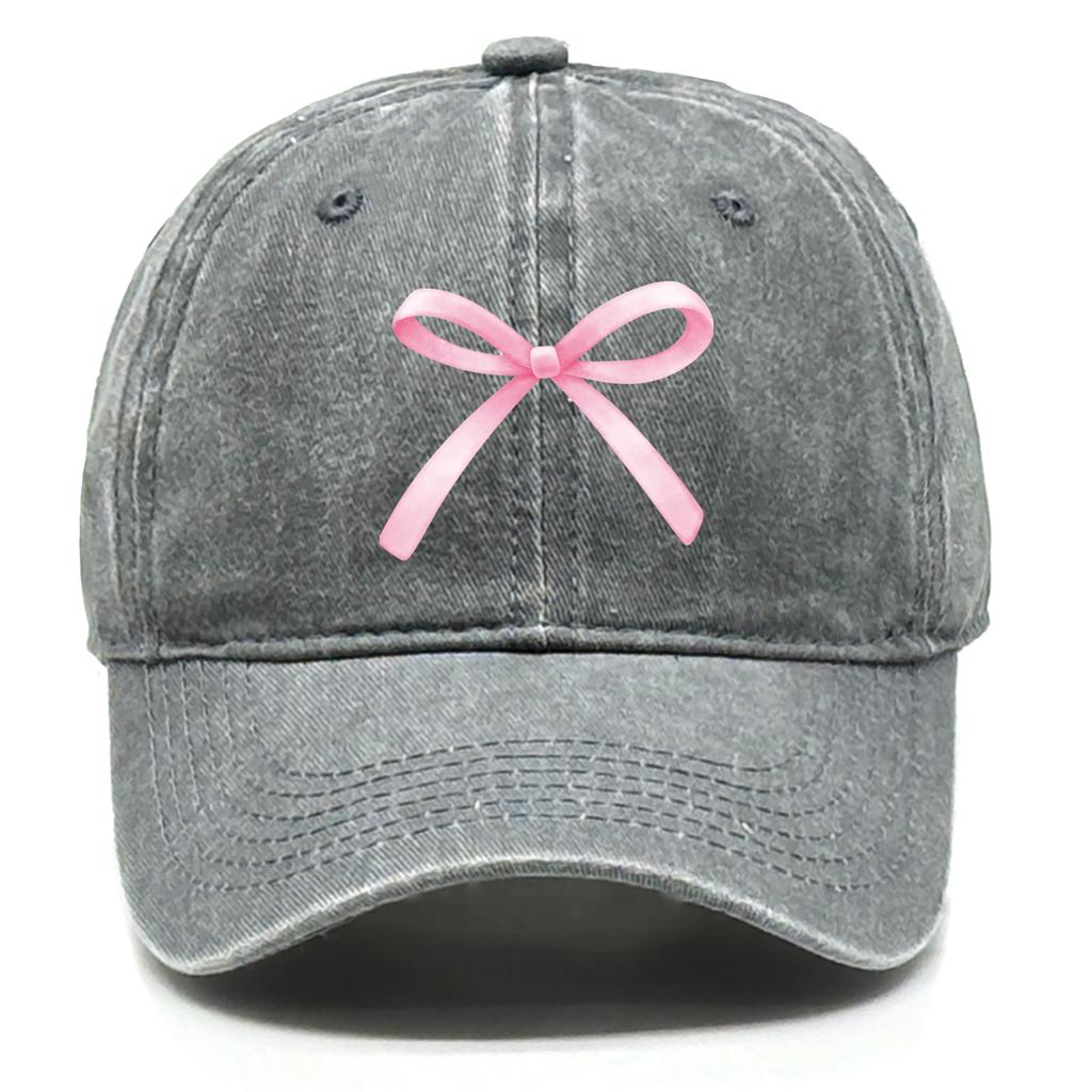 Pink Bow Adjustable Snapback Baseball Cap Washed Cotton Cap For Man Vintage Inelastic Sun Hat Perfect For Outdoor Sports