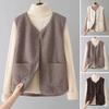 Women Fall Winter Vest Coat Solid Color V Neck Sleeveless Button Closure V Neck Soft Warm Pockets Cardigan Lady Waistcoat