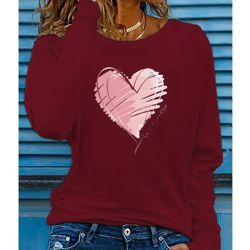 2025 Осень и Зима Женский Новый Повседневный Топ с Круглым Вырезом и Длинным Рукавом с 3D-Принтом 'Любовь'