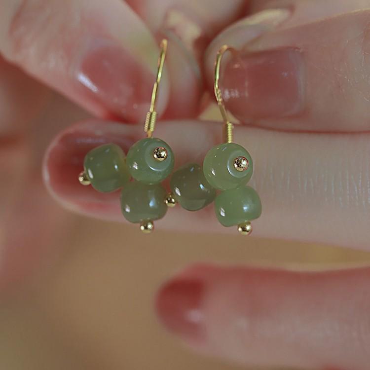 Dreamland*Hetian jade earrings for women, small grape design, suitable for sensitive ears, gift for girlfriend, summer ear clips, Korean niche design