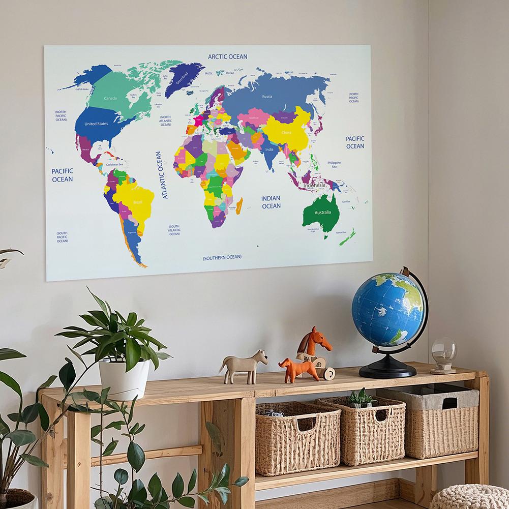Декоративный постер «Карта мира» Холст с распылением Настенный декор Школьные принадлежности Гостиная Украшение для дома