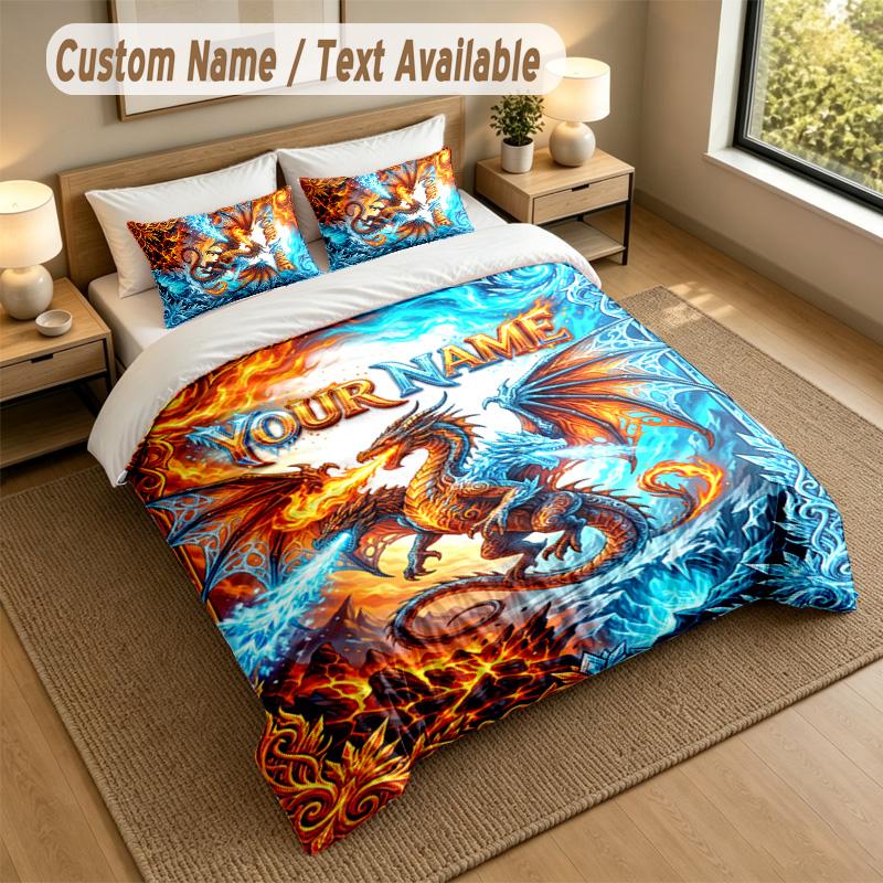Dragon Phoenix Theme Personalized 3Pcs Bedding Set Custom Text & Name 1 Sheet 2 Pillowcases Household Bedding 1pc