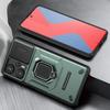 KEYSION Shockproof Armor Case for Xiaomi POCO F5 Slide Camera Lens Protection Ring Stand Phone Back Cover for Redmi Note 12S 4G