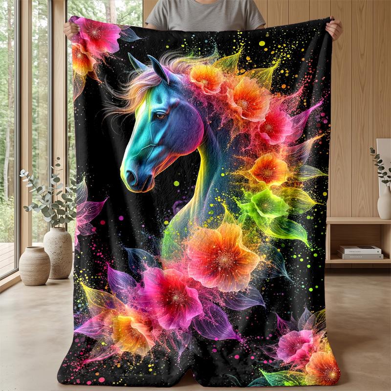Oceanic Horse Majesty Theme blanket Lightweight Warm Flannel Blanket Decorative Throw Blanket for Home Decoration