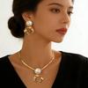 Французский Модный Темперамент Квадратный Имитация Жемчуга Высококлассные Серьги-гвоздики Ожерелье Набор Ювелирных Изделий