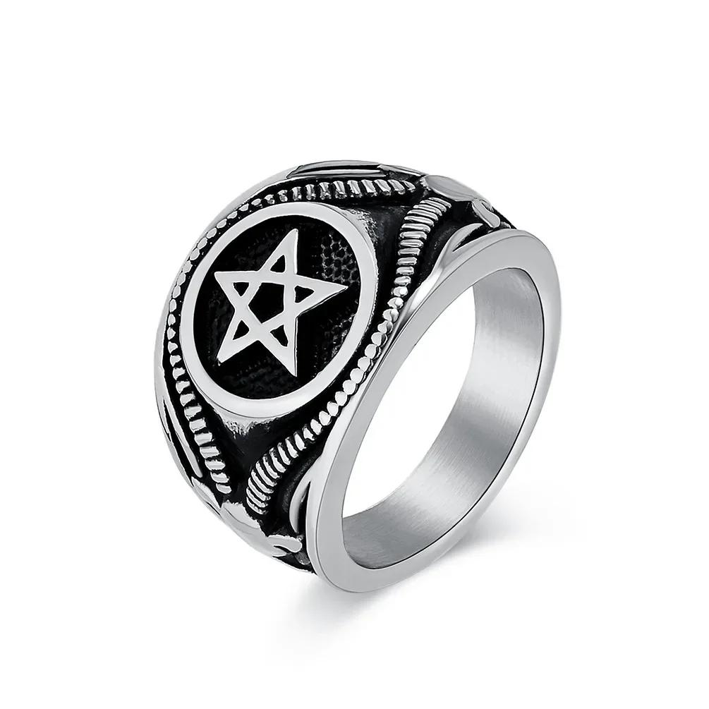 New Vintage Satanic Goat Pentagram Stainless Steel Ring for Men Party Jewelry