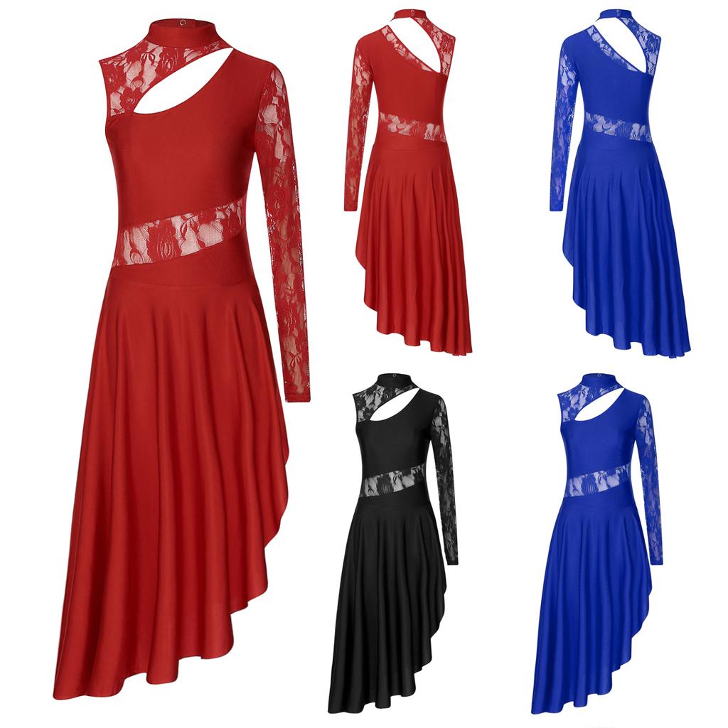 Женское асимметричное платье-туника для танцев, лирическая танцевальная одежда, кружевное платье с вырезами, платье для танцевальной вечеринки