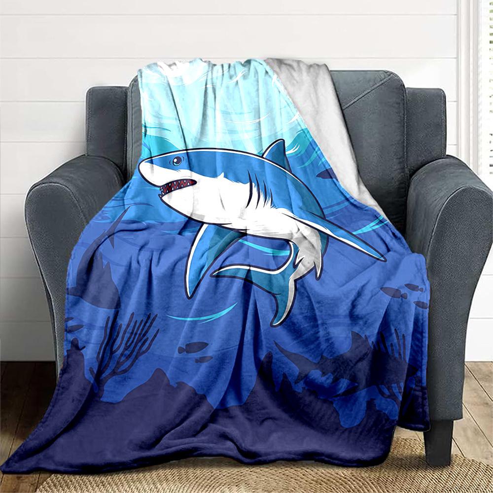 1pc Ocean Dive Shark Blanket, Lightweight Flannel Throw Blanket For Sofa, Bed, Travel, Camping, Living Room, Office, Couch, Chair, And Bed