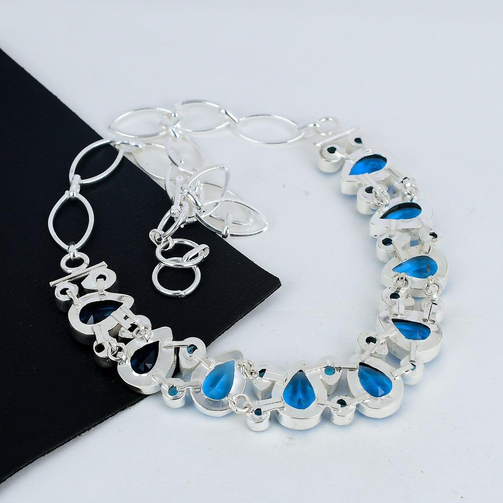 Красивое ожерелье из серебра 925 пробы с голубым топазом, ручная работа, серебряное ожерелье с голубым топазом для жены, ожерелье унисекс, подарок на Рождество