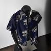 American Retro Summer Ice Silk Vintage Seaside Hong Kong Style Short-Sleeved Shirt Men'S Loose Casual Beach Trendy Shirt