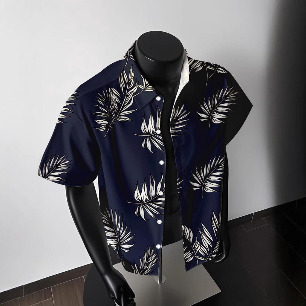 American Retro Summer Ice Silk Vintage Seaside Hong Kong Style Short-Sleeved Shirt Men'S Loose Casual Beach Trendy Shirt