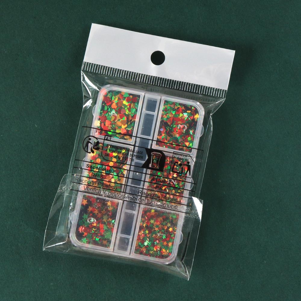 1 Box Christmas Nail Art Sequin Decorations, Mixed-shape Glitter Star, Heart Designs, Festive Nail Parts, Xmas Parties Nail Art Supplies