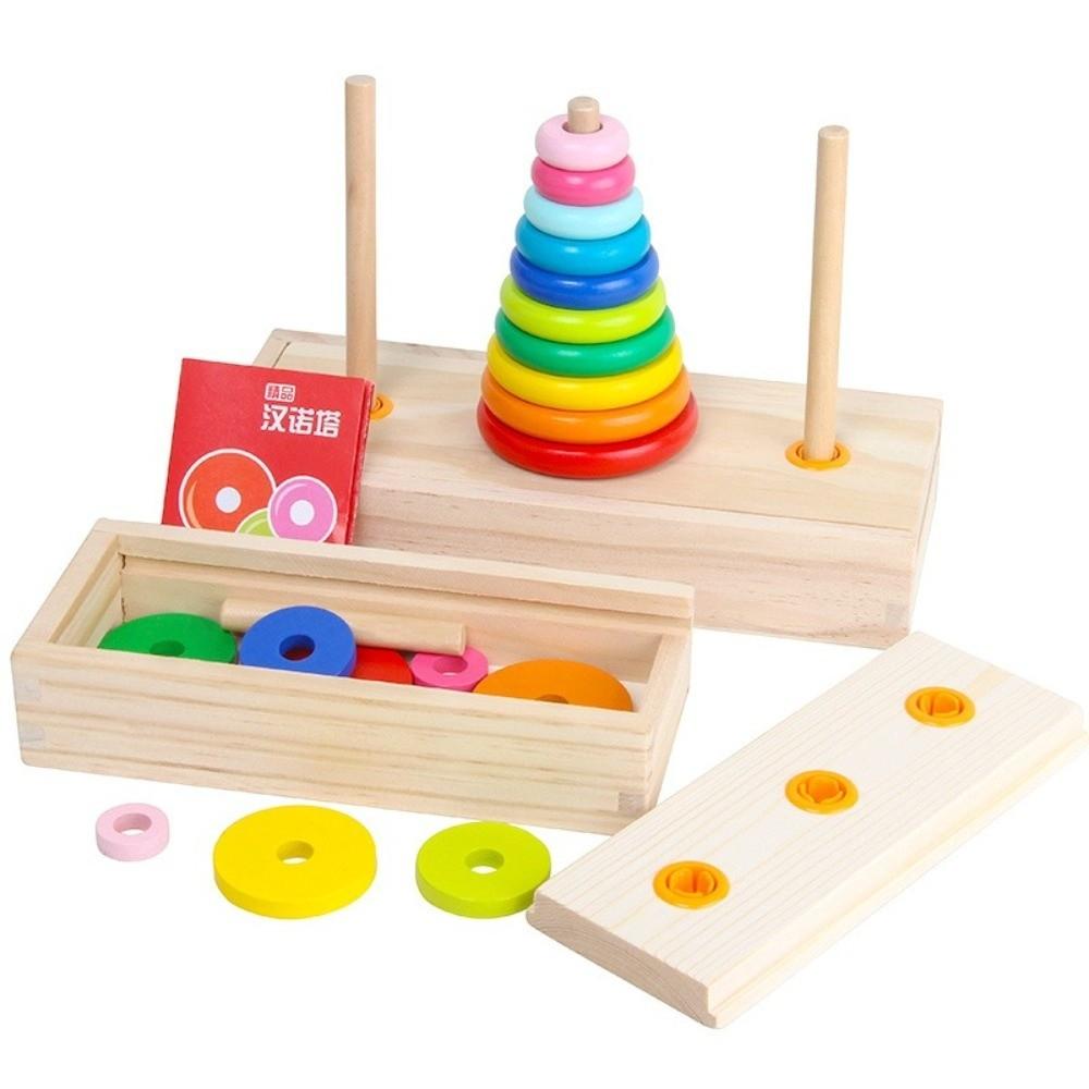 10 Rings Wooden Puzzle Stack Tower Classic Mathematical Toy Educational Toys  Color Cognition