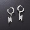 Trend Hip Hop Ice Out Cubic Zirconia Huggie Earrings Lightning Pendant Men Women Silver Color Anti-Allergy Earrings Cool Jewelry