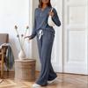 Women's 2 Piece Lounge Outfits Casual Long Sleeve Top Wide Leg Pants Pajamas Set Ribbed Sweater Sleepwear