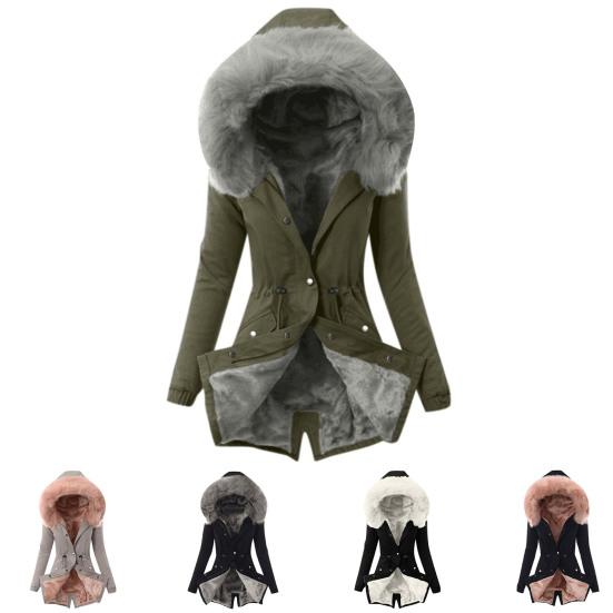 Женская теплая куртка с длинным рукавом и мягкой плюшевой подкладкой и капюшоном