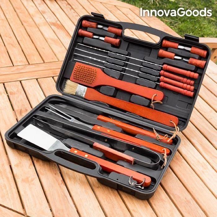 Kit Barbecue PRO de 18 accesoire BBQ en acier inoxydable avec Mallette de rangement et Transport – Set et Accessoires barbecue