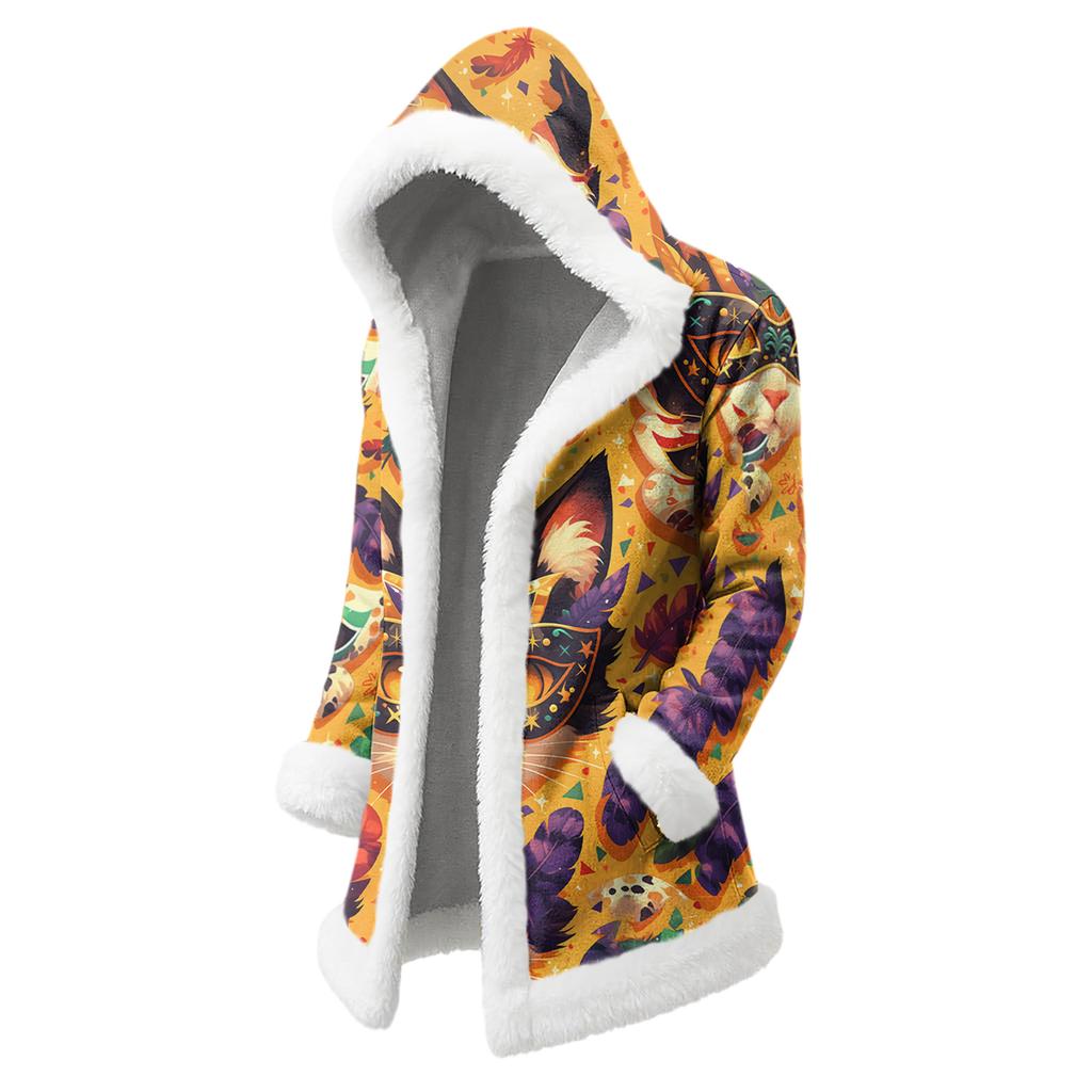 Унисекс Повседневная и Модная Куртка с Капюшоном и Длинными Рукавами с Плюшевым Воротником и Принтом Карнавала
