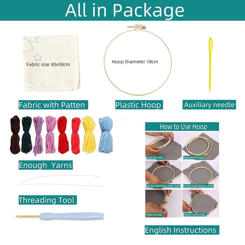 Набор игл для вышивания Yousheng для начинающих, набор игл для вышивания с пяльцами и ножницами, набор для начинающих для вышивания с помощью игл для вышивания своими руками для взрослых и детей