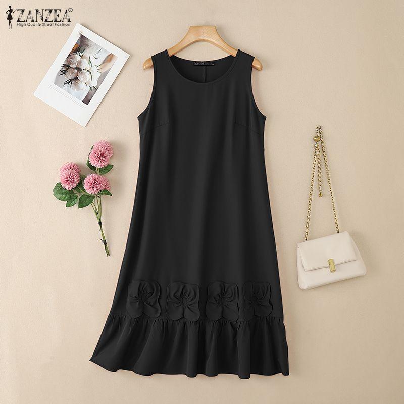 ZANZEA Женское повседневное летнее платье без рукавов с круглым вырезом