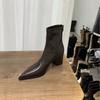 2025 осень и зима новая мода острый носок высокий каблук корейские маленькие ботильоны короткие ботинки женская обувь одинарные ботинки коричневые с юбкой