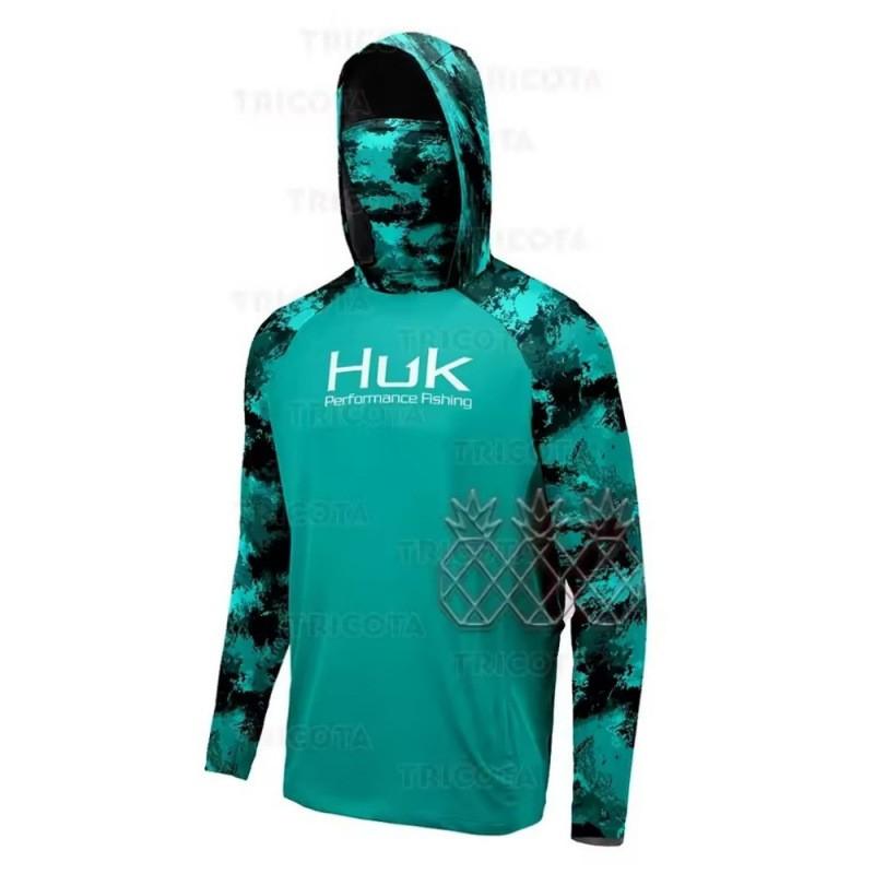 Mens UV Protection Fishing Hoodie Shirt With Neck Gaiter Quick Dry Breathable Long Sleeve Outdoor Sportswear