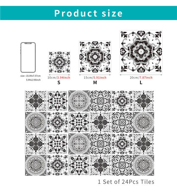 24PCS  Creative Kitchen Tile Stickers Waterproof Mandala Flowers Tile Paste Self-adhesive Wallpaper Bedroom Decoration Stickers