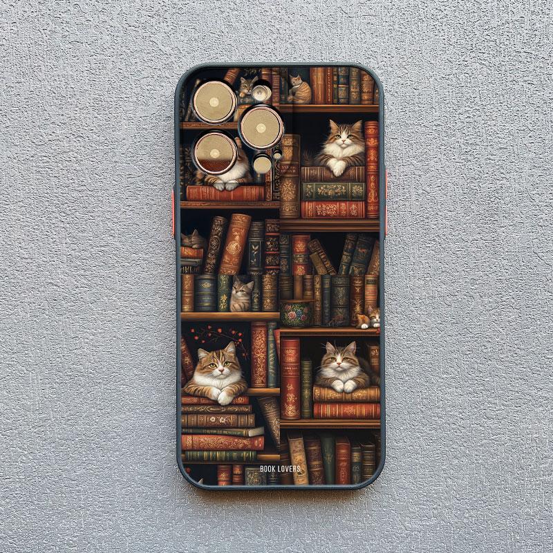 Винтажный книжный шкаф Котен Нарисованный чехол для телефона для iPhone 16 15 14 Pro Max Plus 13 Mini 12 11 Pro Max XS X XR 7 8 Plus SE Задняя крышка