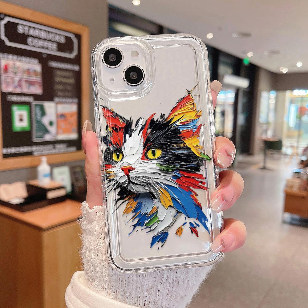 Акварельный Чехол для Телефона с Кошкой для iPhone16 16pro 16E 15 Pro Max 11 12 13 14 Plus 7 8 XS Силиконовый Ударопрочный Чехол