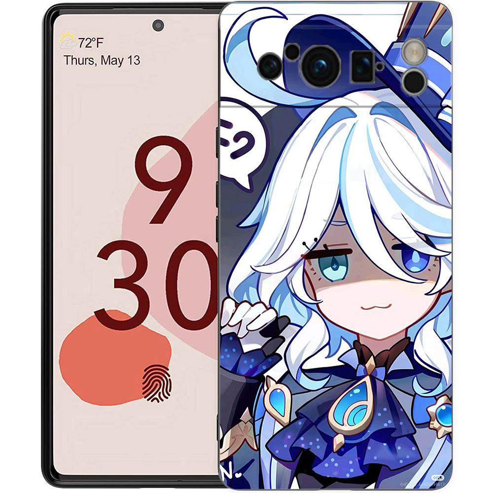 Чехол для телефона Genshin Impact Милая Фурна для Google Pixel 9 8 9A 8A 7 7A 6 Pro XL 6A 5G Черный Мягкая задняя панель Роскошный ТПУ чехол