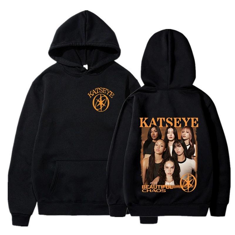 Худи Katseye Beautiful Chaos Orange Групповой портрет K-pop женская группа Двусторонний графический пуловер-худи для фанатов Концертная одежда