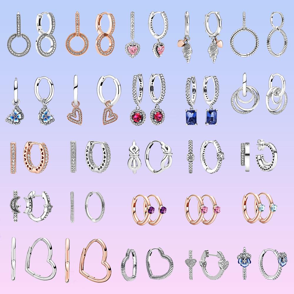 Сверкающие двойные серьги-кольца из стерлингового серебра S925 для женщин, модные ювелирные изделия, подарки на день рождения, день матери