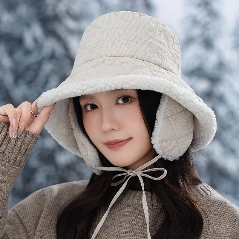 Down cotton fisherman's hat children's autumn and winter new thickened lamb down warm windproof ear protector basin hat shows small face