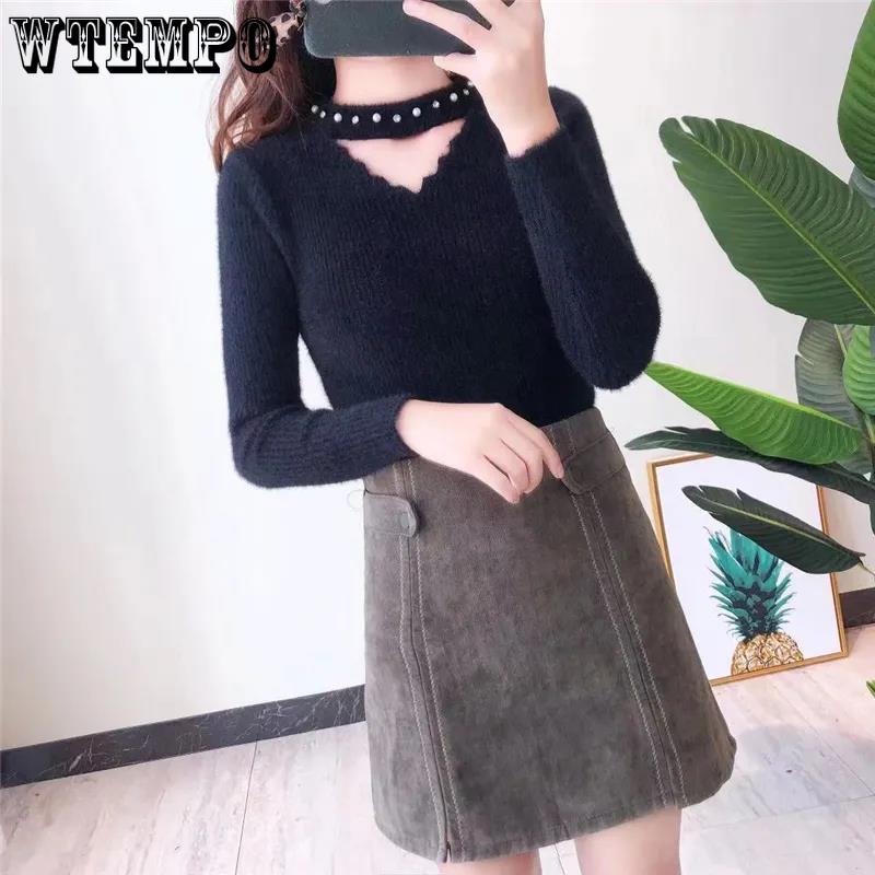 Hollow Out Slim Sweaters Women's Knitted Pullovers Long Sleeve Bottoming Shirts Harajuku Commute Autumn Winter Sweaters