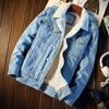 Winter Cashmere Denim Jacket for Men with Thick Warm Lamb Cashmere Denim Jacket for Autumn and Winter