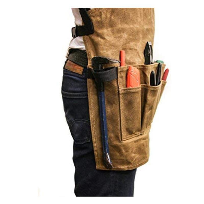 Unisex Working Apron Waxed Canvas 3D Pockets Adjustable Straps Gardening Woodworking