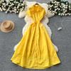 Französisches Temperament elegantes Kleid Damen Sommer Design Sinn Hohlnaht Revers Kurzarm Taille Langer Rock