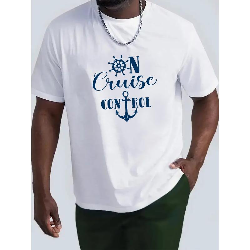 Европейские размеры, Трендовые узоры, Трендовые буквы, Штурвал, Складка - Мужская футболка - Посадка по плечам спереди