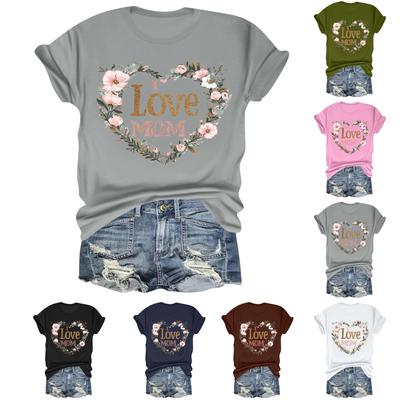 Женская повседневная свободная футболка с принтом «День матери» I LOVE MOM, круглый вырез, короткий рукав, пуловер
