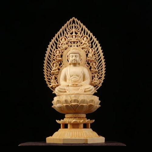 Amitabha Buddha Statue, 30cm Tall, Hinoki Wood, Buddhist Figure, Collectible, Wooden Carved Buddha, Great Buddha Figurine, Artwork, Buddhist Altar, Wi