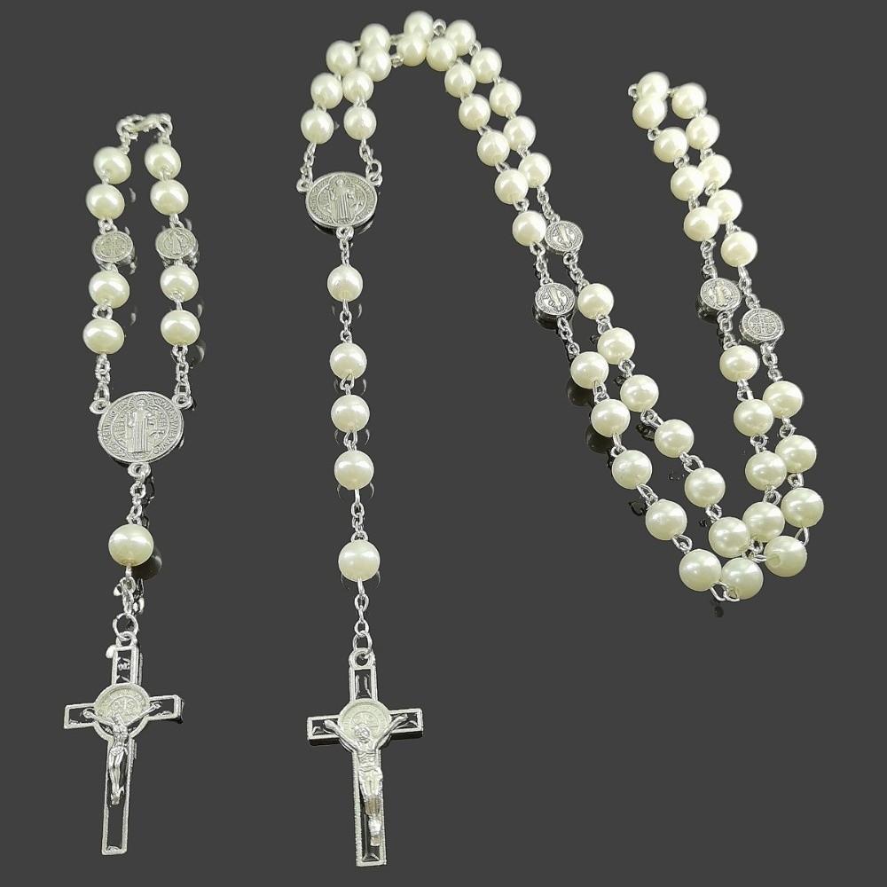 Long Religious Jewelry Set Sweater Chain Christian Bracelet Cross Pendant Necklace Special Events