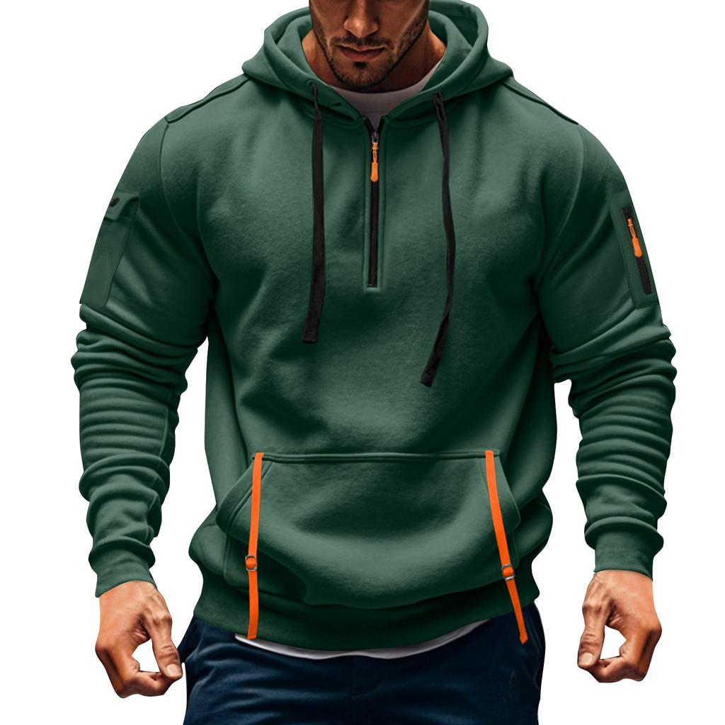 Men's Sweatshirt Hoodie Zipper Arm Pocket Cardigan Men's Sports Large Size Casual Hoodie