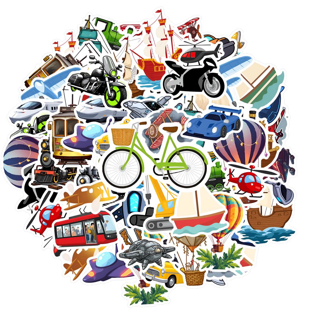 35pcs-50pcs Cartoon Adventure Stickers Playful Vehicles Stationery Stickers Stickers For Suitcase Fridge Phone Luggage