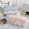 Cute Pink Striped Lace Makeup Pouch Aesthetic Ins Style Makeup Bag for Girls Teens Cosmetic Organizer Kawaii Pencil Case
