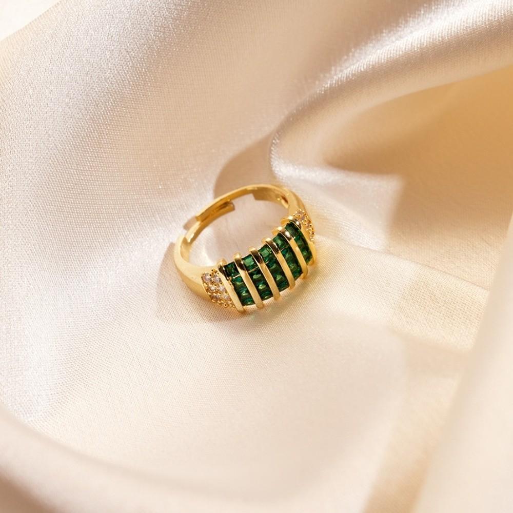 Korean Style Rhinestone Ring Geometric Chunky Enamel Ring Vintage Zircon Opening Ring  Decoration