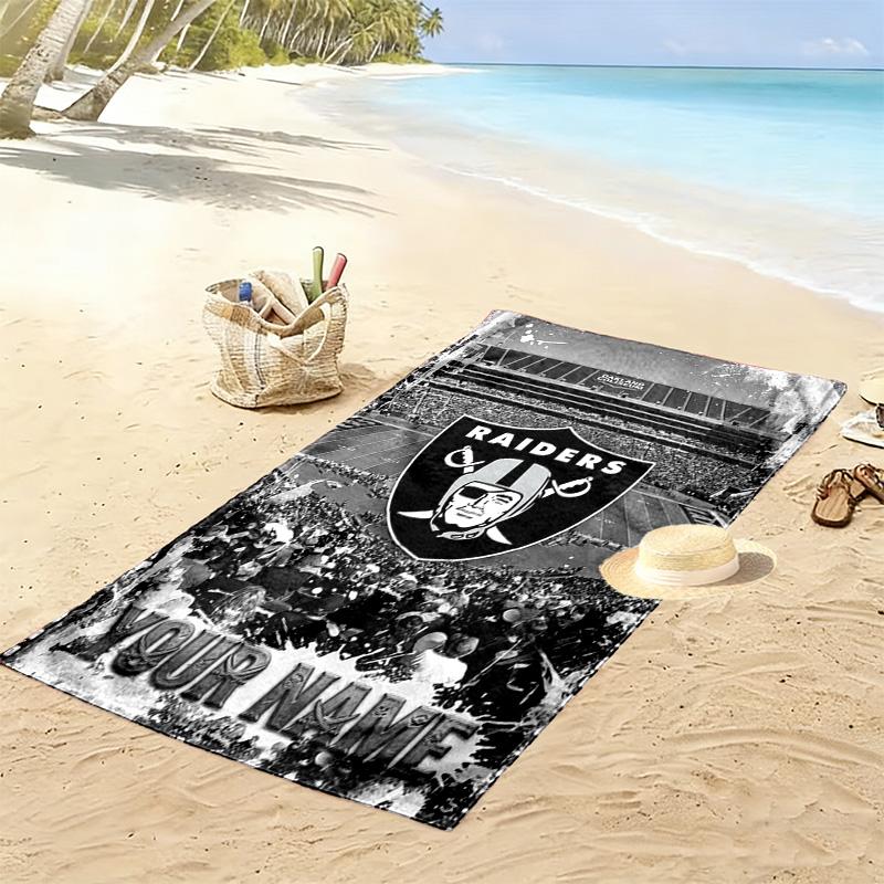 Name Custom Las Vegas Raiders Print Beach Towel, Large Soft Quick Dry Towel for Beach Camping Swimming